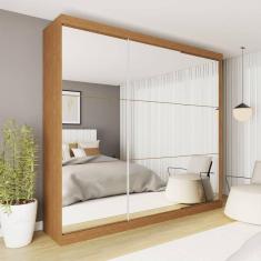 Guarda-Roupa Casal Rennes 3 Portas de Correr Espelhado 4 Gavetas Carvalho - Minastex