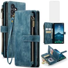 Asuwish Capa de telefone para Samsung Galaxy S24 5G capa carteira e protetor de tela de vidro temperado couro flip porta-cartão de crédito suporte cordão alça de pulso acessórios celulares S 24 24S