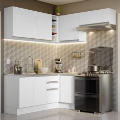 Cozinha Completa Glamy 07 8 Portas 3 Gavetas em MDF 349cm Branco com Módulos de Canto