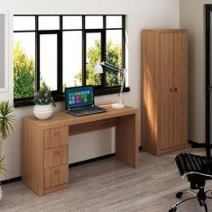 Kit 2 Peças Escrivaninha 3 Gavetas e Armário Multiuso para Escritório 