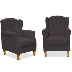 Kit 02 Poltronas Para Sala De Estar Yara P02 Suede Marrom