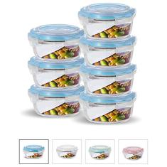 Kit Conjunto 7 Potes Vidro Hermético Tampa Plástico Marmita Mantimentos 620ml Cor:Azul (QH)