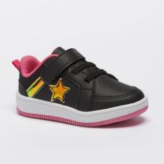 Tênis Menina Infantil Casual Calce Fácil Estrela Brilho Sola Bicolor C