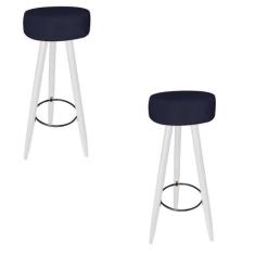 Kit 02 Banqueta Alta Flora Pés Palito em Madeira Branco para Bar Bistr