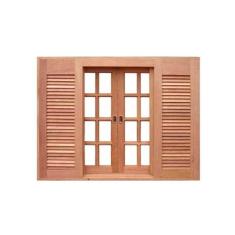 Janela Veneziana Quadriculada Reta 6 Folhas em Madeira Maciça Cedro Ar