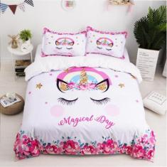 Jogo de cama 4 peças casal king unicórnio 280x280cm - ESPAO CASA CENRI