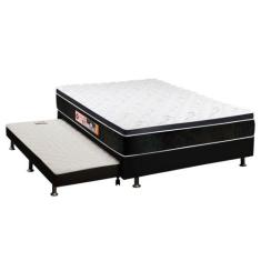 Cama Box c/Auxiliar Casal: Colchão Espuma Castor D33 Black e White + B
