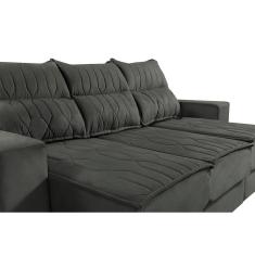 Sofá Retrátil E Reclinável 2,25m Cama Inbox Canadá Com Molas Velusoft Cinza