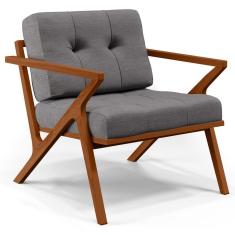 Poltrona Decorativa Sala De Estar Com Cintas De Corano Laís B04 Linho Cinza Escuro