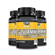 Kit 3 L-Glutamina 100% Pura 120 Cápsulas Unilife