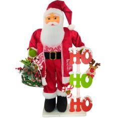 Boneco Natalino Papai Noel Ho Ho Ho Saco Com Presentes 90cm