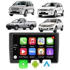 Kit Multimidia Android Carplay 9 Pol Corsa Montana 2002 a 2012 + Câmer