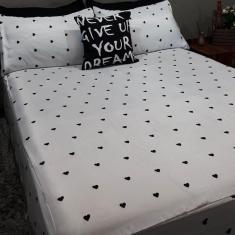 Lençol Com Elástico Casal King 4 Un Love Black Com Almofada