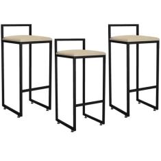 Kit 03 Banquetas Altas Para Cozinha Sala de Jantar Hanna L02 Preto Sue