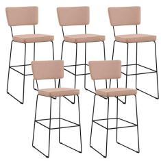 Kit 5 Banquetas Alta Para Cozinha Sala De Jantar Base em Aço Fixa Alla