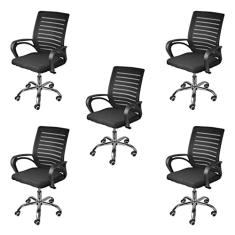 Conjunto 5 Cadeiras de Escritório com Rodízios Alta em Tela Or Design Preto