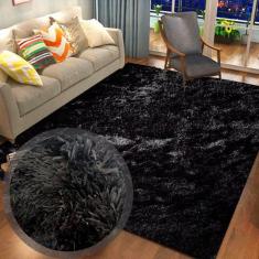 Tapete de Sala Felpudo Sedoso 140x200cm Preto Casa Dona