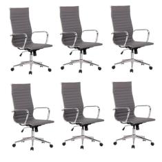 Kit 6 Cadeiras de Escritório Presidente Giratória Sevilha Cinza