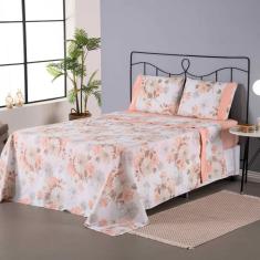 Jogo de Lençol Completo Encantare Roupa de Cama Casal Padrão Percal 180 Fios Estampado Ponto Palito Algodão 4 Peças