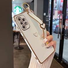ZTOFERA Capa para Samsung Galaxy A53 5G com suporte, luxuosa linda borda chapeada com padrão de corações de amor, alça de dedo para meninas e mulheres, capa macia à prova de choque para Galaxy A53 de