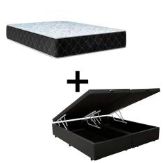 Cama Box Queen 158 Tecido Sintético Preto Com Colchão Marrocos - Poliéster - Espuma D33 30cm