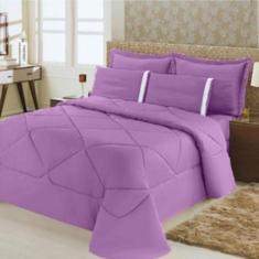 Kit Edredom Dupla Face + Lençol Aconchego Solteiro 4 Peças - Lilás - A