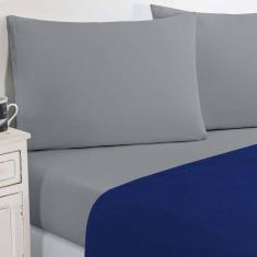 Jogo De Cama Malha Lençol 100% Algodão Gran Moratta 4 Peças King - Azul Royal/cinza