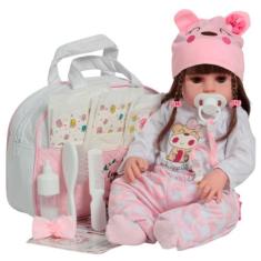 Boneca Reborn Menina Com Lindo Conjunto Bolsa Acessórios - Cegonha Reb