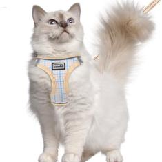 nanappice Peitoral para gatos e coleira à prova de fuga, arnês para gatinhos Houndstooth de malha macia para animais de estimação e gatos para caminhadas com listras refletoras, PP