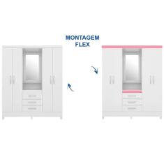 Guarda Roupa Demóbile Capelinha Persia Espelho Branco/Rosa