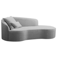 Divã Recamier Curvo Sala De Estar Recepção Inglaterra 150cm Lado Direito Linho - Adj Decor Cor Cinza Claro