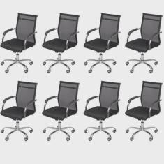 Kit 8 Cadeiras para Escritorio Diretor Baixa Roma 3312 Preto