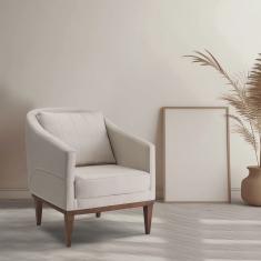 Poltrona Fixa Agatha Tecido Linho Pés Imbuia