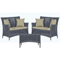 2 Sofá Área e Mesa Igapó Alumínio Pintura Preta Corda Náutica Estofado Impermeável Almofada 7 Trama