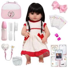 Boneca Bebe Reborn Fofinha Morena Com Bolsa Kit Acessórios - Cegonha R
