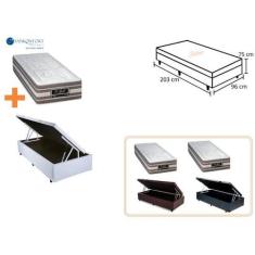 Conjunto cama Box Baú Solteiro King  + Colchão Sankonfort 96x203x75 ( 