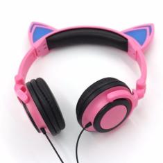 Headphone Fone Cat P2 Orelha De Gato Led Cosplay Cor Rosa - Exbom