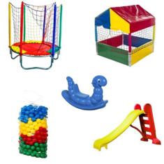 Cama Elástica Pula Pula 1,40m Nacional + Piscina de Bolinhas Quadrada 