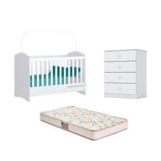 Berço Bala de Menta e Cômoda Labirinto Branco e Colchão - FdECOR - Gaz