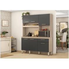 Cozinha Compacta Alamo 6 Portas e 1 Gaveta Avena/Grafito - Demóbile, A