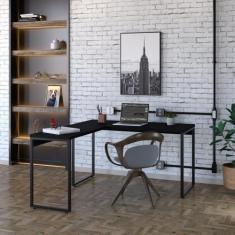 Escrivaninha Mesa Escritório em L Estilo Kuadra 135cm Industrial Preto