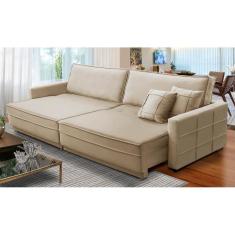 Sofá Cama Retrátil e Reclinável 2,10m com Molas Karen Veludo Bege Adonai Estofados