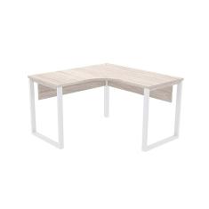 Mesa de Escritório em L Pé Tubular Pe25 em Mdp 135 x 135 x 60 cm Nogueira Casablanca e Base Branca