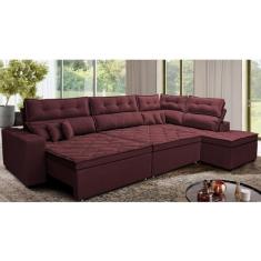 Sofá de Canto Retrátil e Reclinável Direito 3,40x2,36m Molas Cama Inbox Espanha Velusoft Vinho