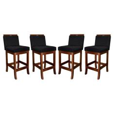 Kit 4 Banquetas Turim Assento 60 Cm Madeira Castanho Suede