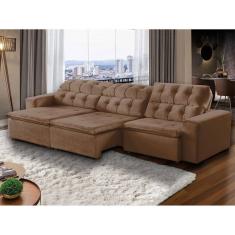 Sofá Retrátil Reclinável 9Lugares 4,1m Veludo Marrom Megasul