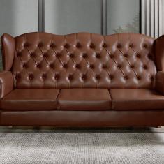 Sofá Imperador Chesterfield 3 Lugares Capitonê Vintage Café