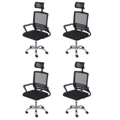 Kit 4 Cadeiras para Escritório Presidente Lyon Alta em Tela Mesh Preto