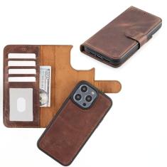 Node Leather Capa para iPhone 15 Promax com compatibilidade MagSafe, capa carteira de couro genuíno para iPhone 15 Promax com suporte para cartão, capa flip magnética destacável, bloqueio RFID -