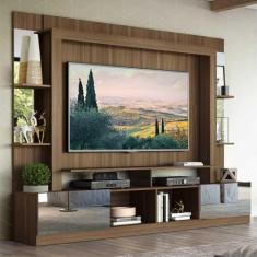 Rack Estante c/ Painel TV 65" e Espelho Oslo Multimóveis Madeirado/Lac